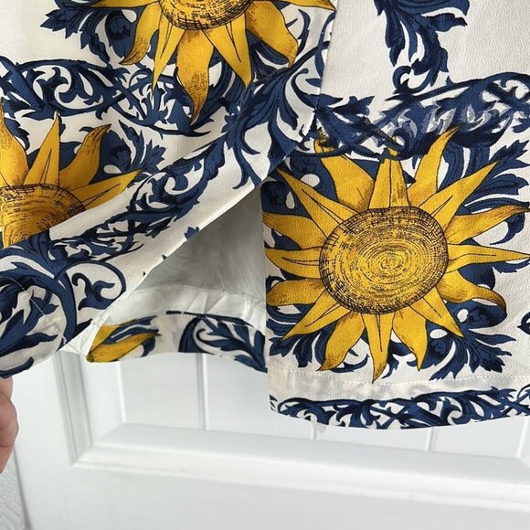 Andrew America Mini Skirt Size 14 Floral 100% silk blue & yellow sunflower - Picture 4 of 9